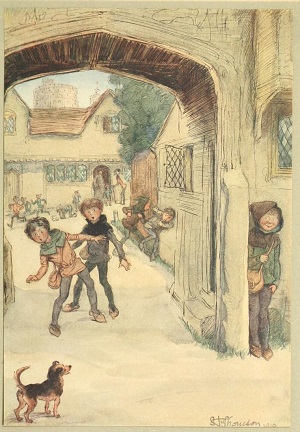 'Master Slender is let the boys leave to play.' From Act 4, scene 1 of The Merry Wives of Windsor. Illus. Hugh Thomson.