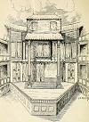 A representation of a typical Elizabethan stage. From Albright's 'Shakespearian Stage'.