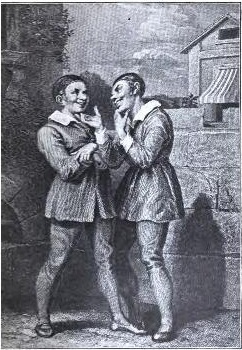 The Two Dromios Reunited (5.1). From Stories of Shakespeare's Comedies by Helene Adeline Guerber. Illus. A. Richter