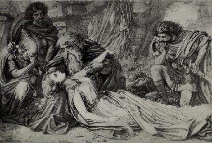 Lear and Cordelia, Act V, Scene III. From the painting by Sir J. Noel Paton.
