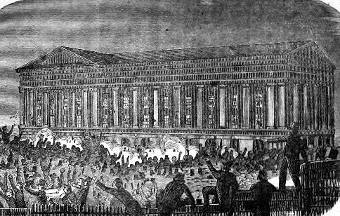 Scene of the riot. From Account of the Terrific and Fatal Riot at the New-York Astor Place Opera House. H. M. Ranney (1849)